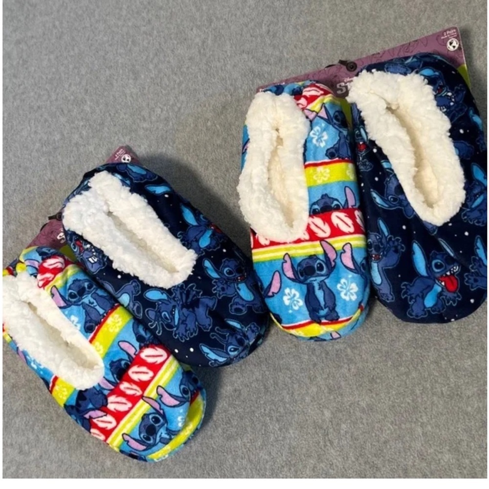 Disney Stitch Slipper Sock Bundle Lot Size 7-9 Cozy Plush